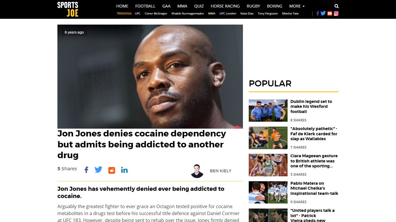 Jon Jones denies cocaine dependency but admits being addicted to ...